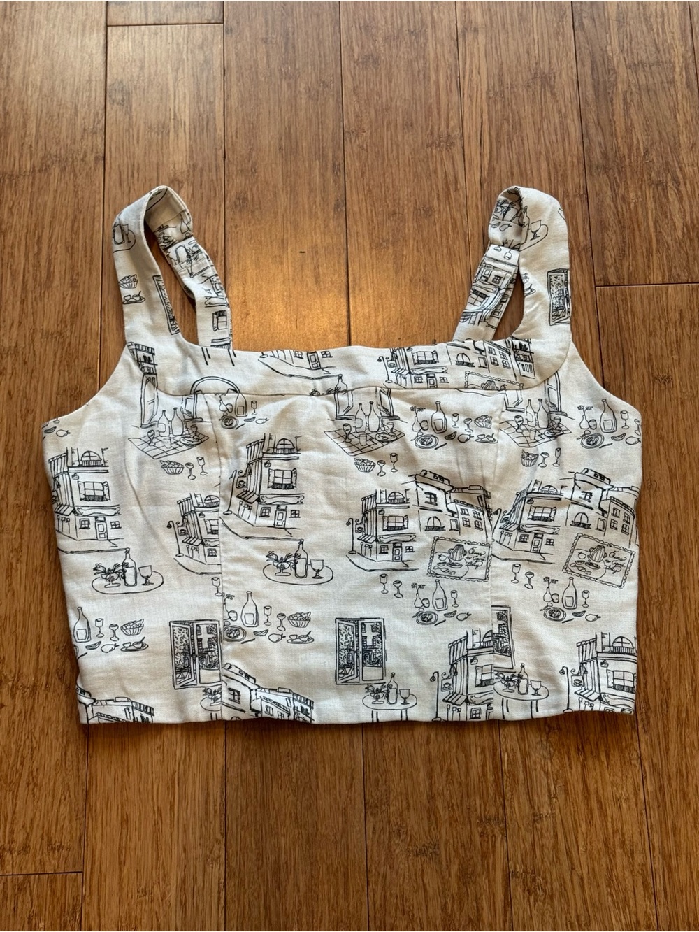 Abercrombie & Fitch Cream Printed Square Neck Crop Tank
